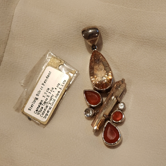 Imperial gold aura, carnelian, wht topaz, celestial quartz pendant - Picture 2 of 5